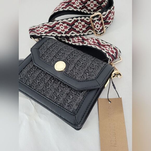 NEW Steve Madden Becho Shoulder Bag Black Leather Aztec Tribal Southwestern - Picture 2 of 9